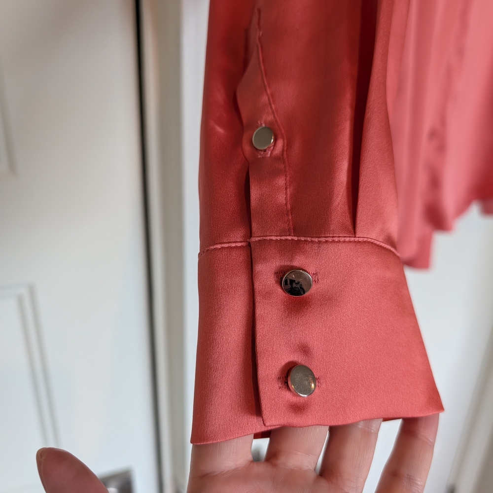 White House Black Market Coral Blouse with Button Sleeves - Picture 3 of 6